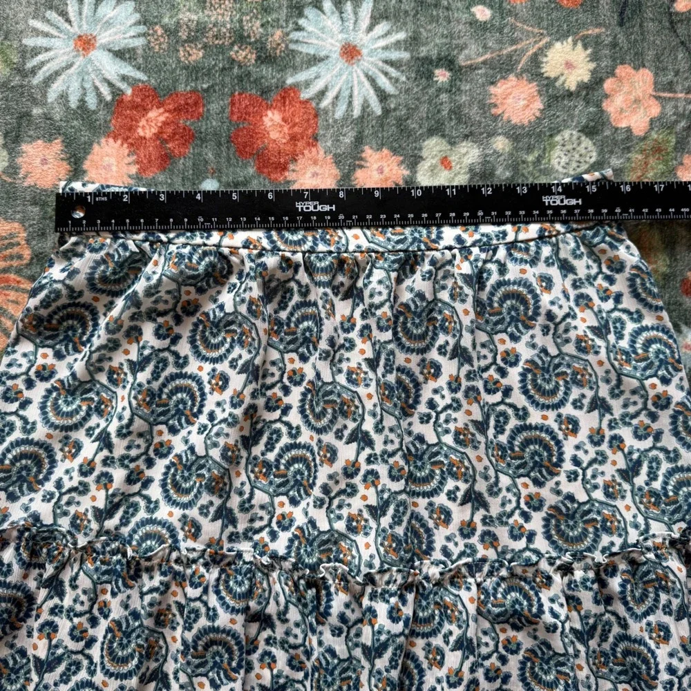 J.Crew Womens Paisley Floral Tiered Ruffle Mini Skirt Blue Orange Size M‎